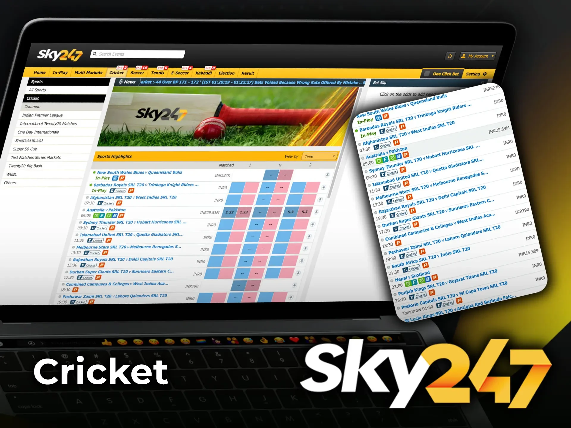Explore the cricket tournaments available for online betting at Sky 247.