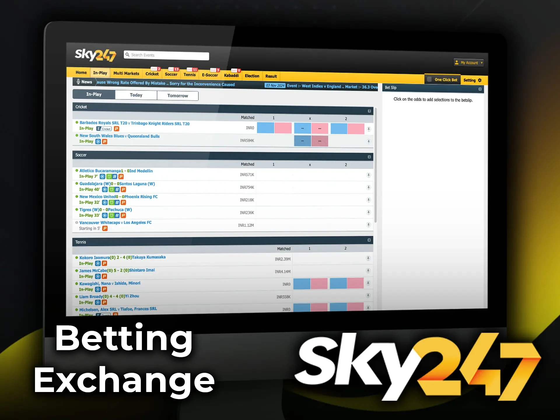 Enjoy betting with the best odds in the Sky247 Exchange section.