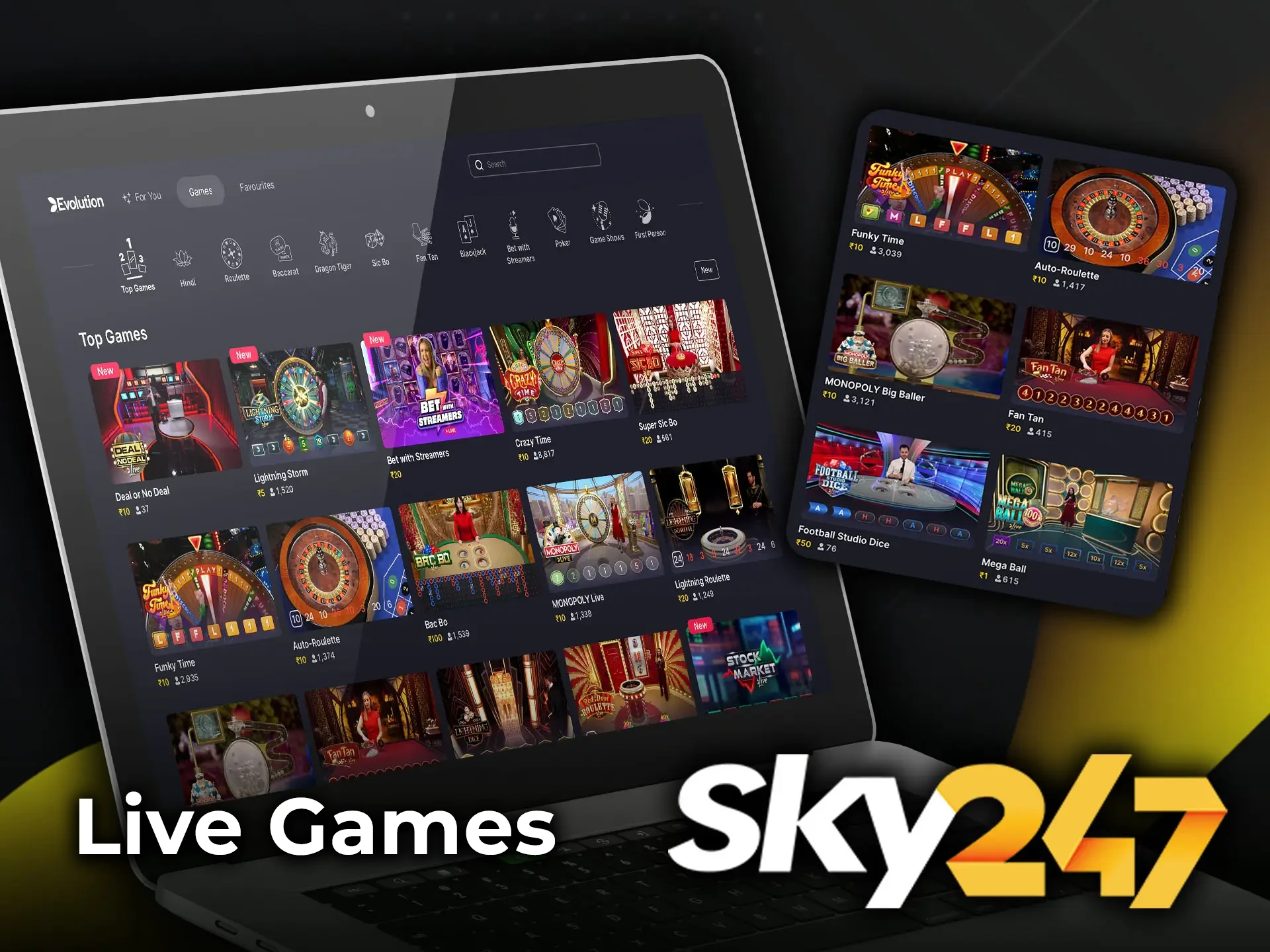 Beat the dealers at Sky 247 live casino and prove your superiority.