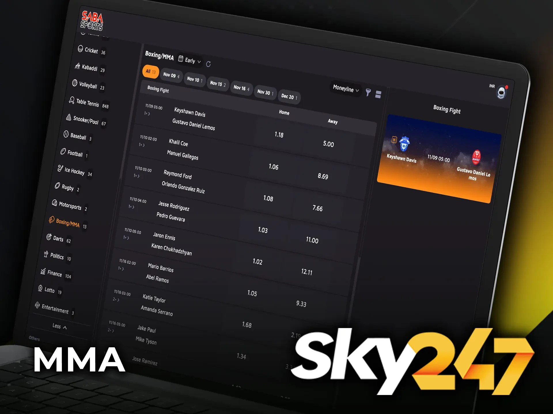 Place your bets on MMA champions and underdogs at Sky247.