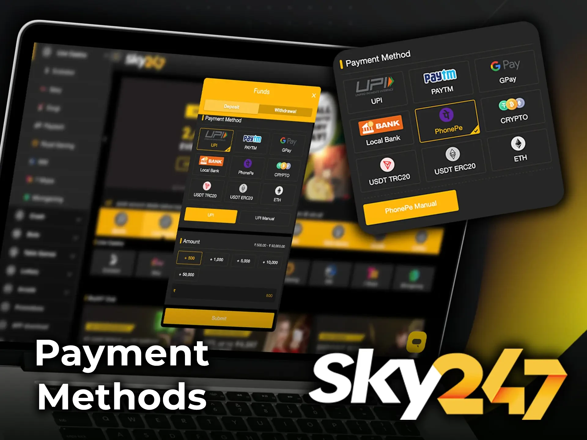 Take advantage of convenient and fast payment options at Sky247.