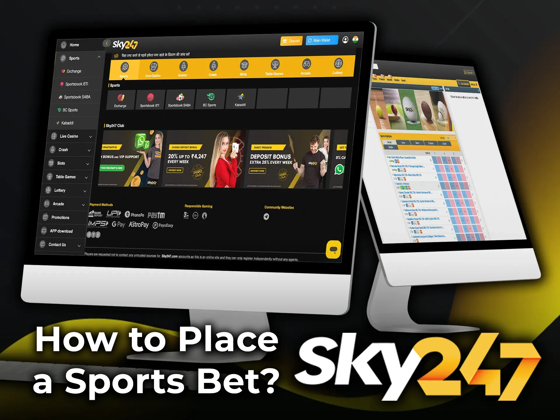 Immediately after registration you get the opportunity to place bets on the bookmaker's website Sky247.