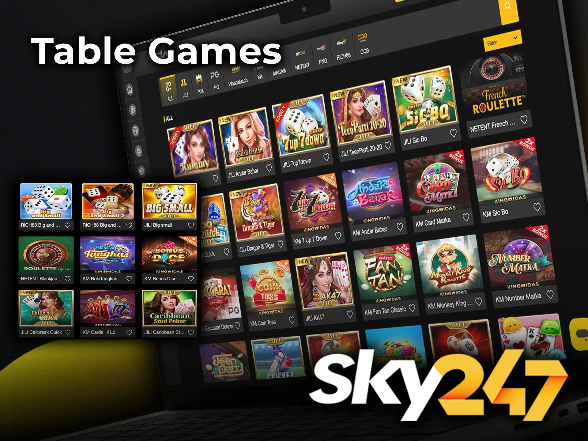 Show off your skills playing popular table games from Sky247 online casino.