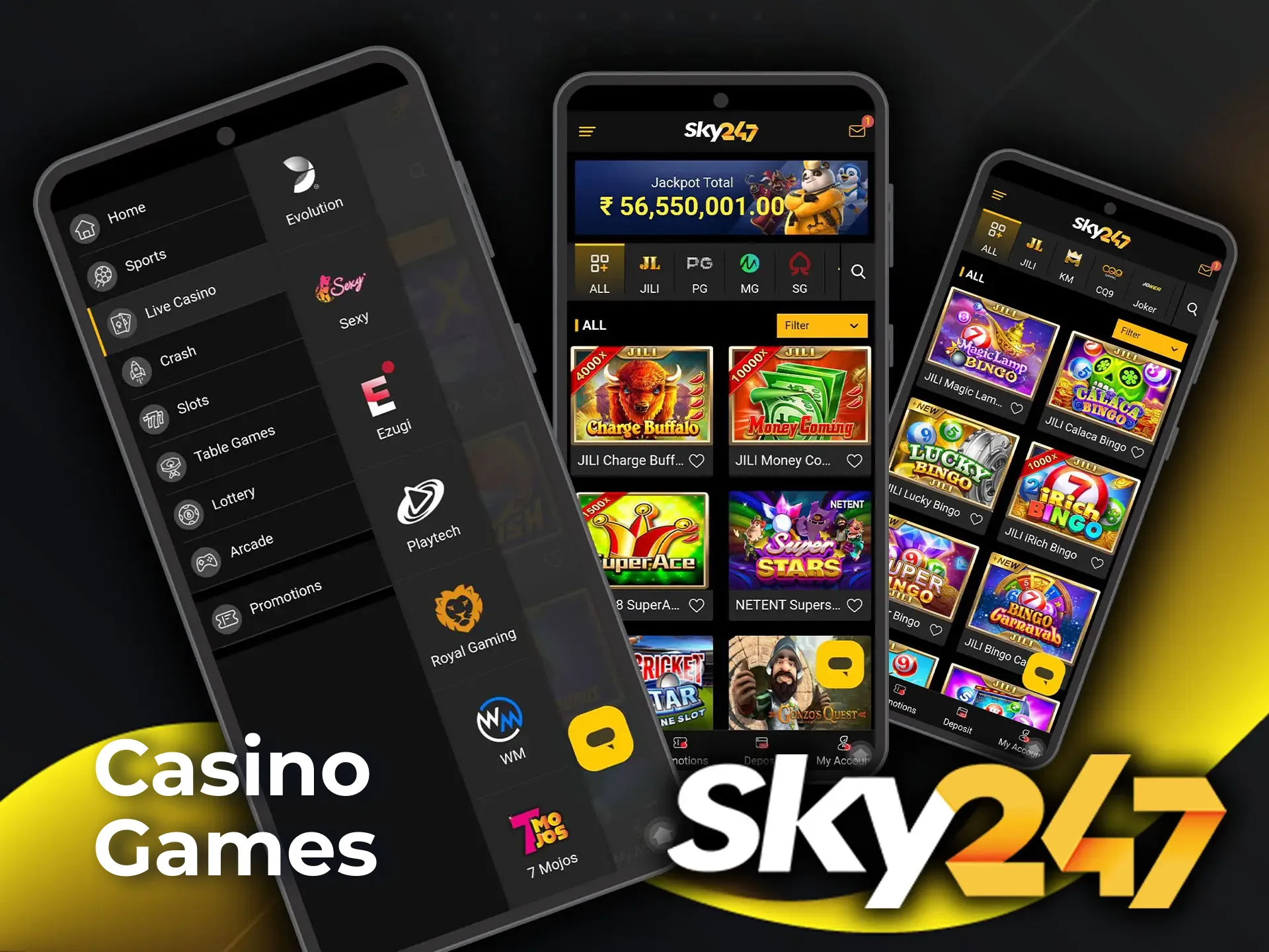 Try your luck with the best games with the Sky 247 casino app.