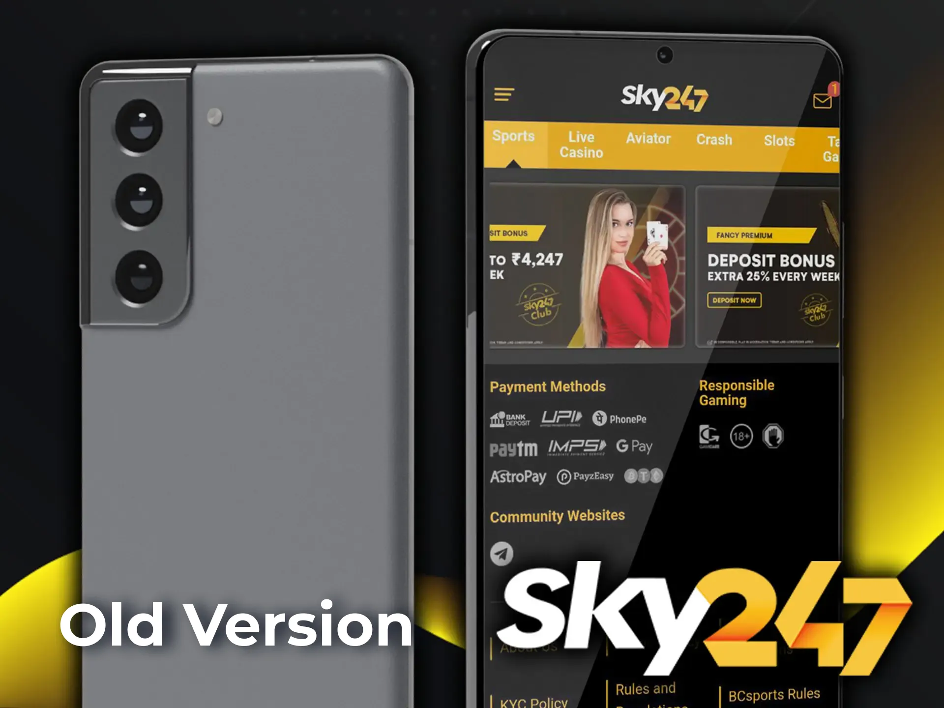 Sky247 advises against using old app versions due to security risks.
