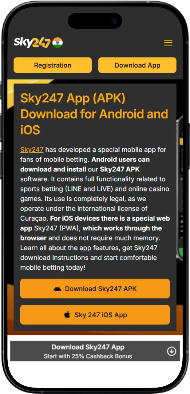 Select the button to download the Sky247 app for iOS devices.