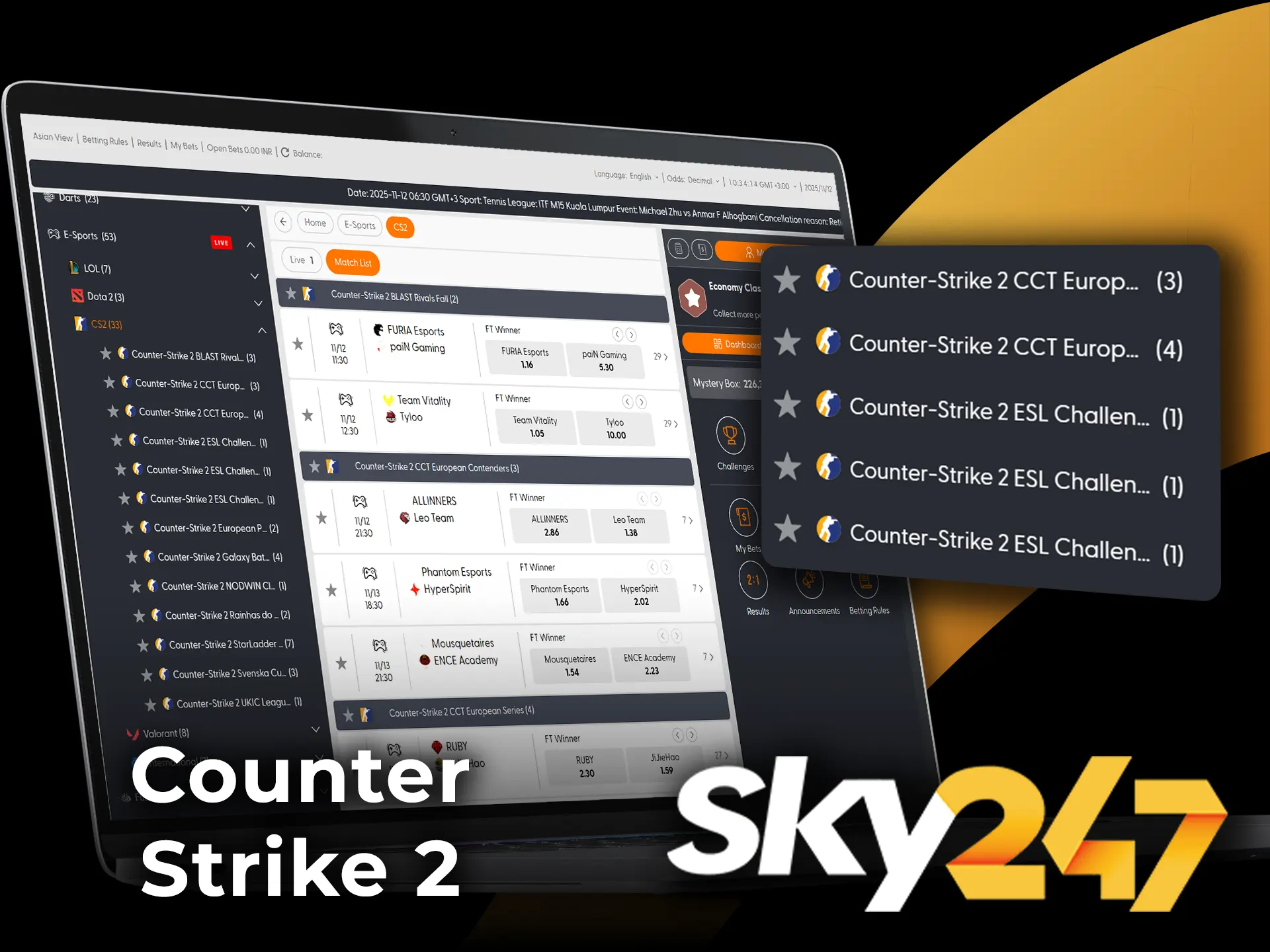 Discover Counter-Strike 2 esports on the Sky247 platform.