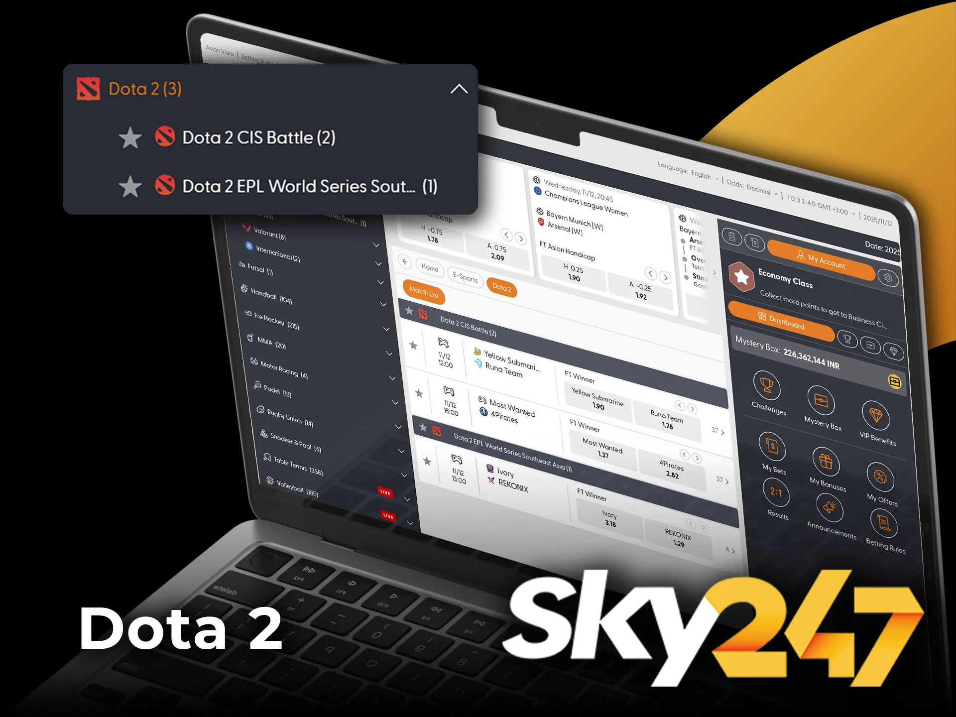 Place a bet on your favorite Dota 2 team at Sky247.