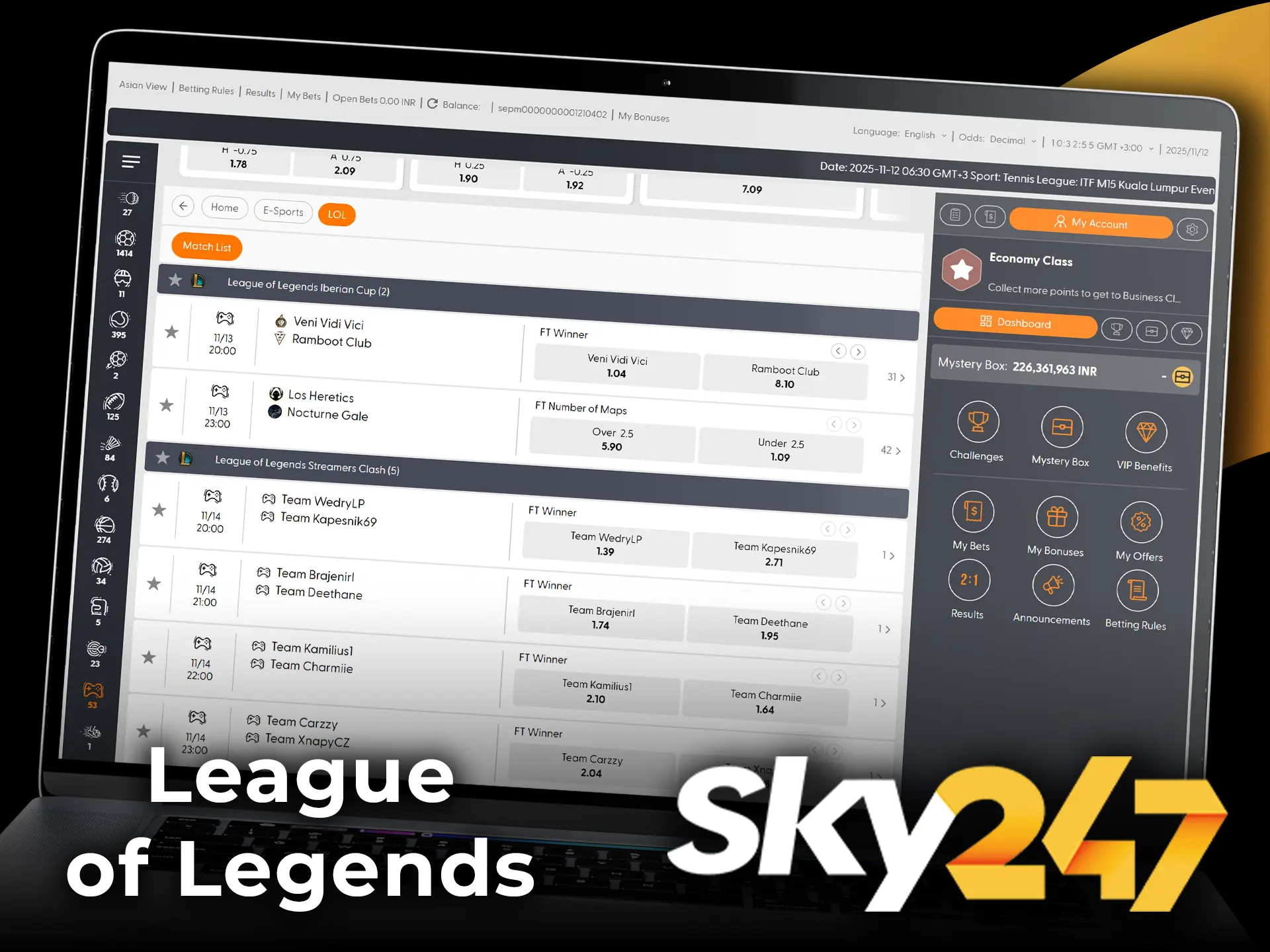 Bet on League of Legends events available on Sky247.